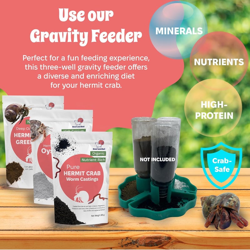 Snout and Shell Hermit Crab Supplement Bundle – Greensand, Oyster Shell Powder and Worm Castings – Molting Support, Natural Calcium, Minerals and Protein – Auto Feeder Friendly, USA Sourced, Organic, Non-GMO - Image 2